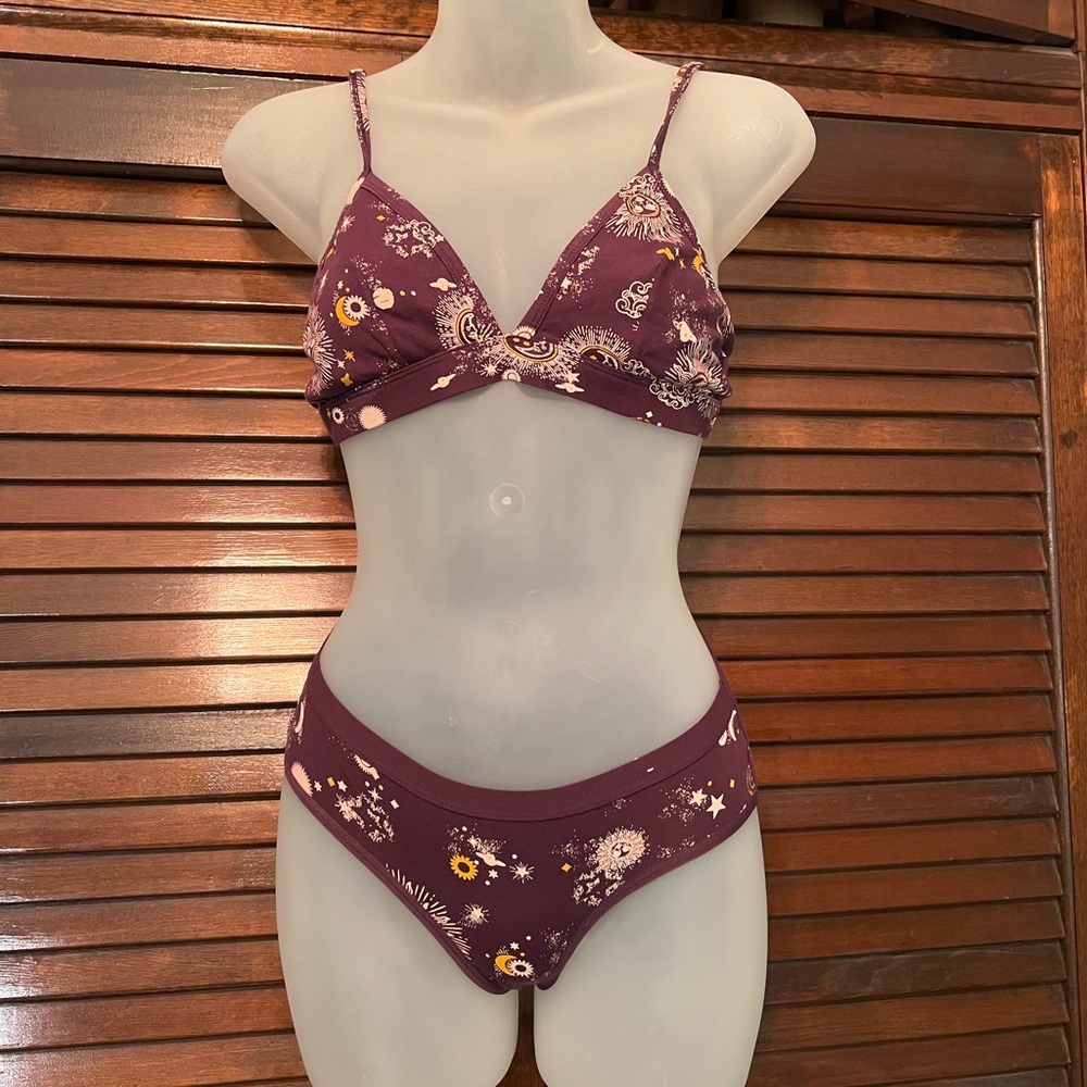 purple sun and moon bra and panty set